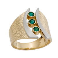14K YELLOW AND WHITE GOLD RING WITH EMERALDS